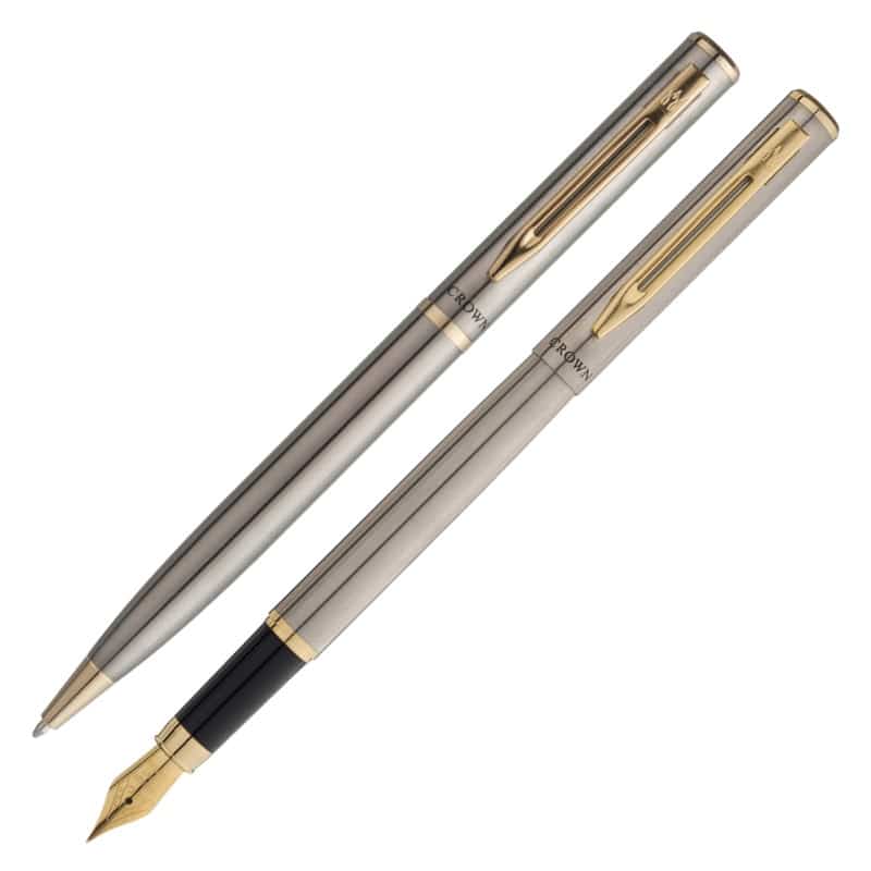 92a0748a-fe6c-11ed-9e8d-3edc4a2f8b42-3 Kit Premium Crown Capricci Prata Esferográfica + Tinteiro - Imagem 1