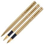 Kit Premium Crown Capricci Dourada Esferográfica + Roller + Tinteiro