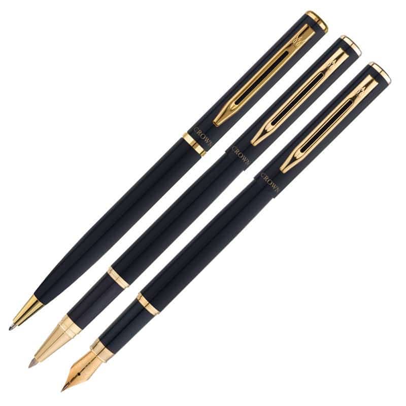 944552d8-fe6c-11ed-87ce-bec3d814a7e2-2 Kit Premium Crown Capricci Preto Esferográfica + Roller + Tinteiro - Imagem 1