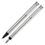 Kit Premium Crown Iron Prata Esferográfica + Tinteiro