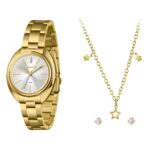 Kit Relógio Lince LRGM049L36 Dourado com Conjunto