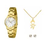 Kit Relógio Lince LRGM032L30 Dourado com Conjunto