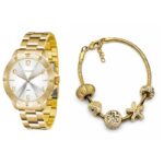 Kit Relógio Lince LRG4367L Dourado com Pulseira