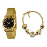 Kit Relógio Lince LRG4783L34 Dourado com Pulseira