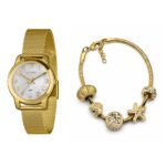 Kit Relógio Lince LRG4698L Dourado com Pulseira
