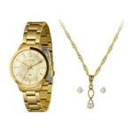 Kit Relógio Lince LRG4788L38 Dourado com Pulseira