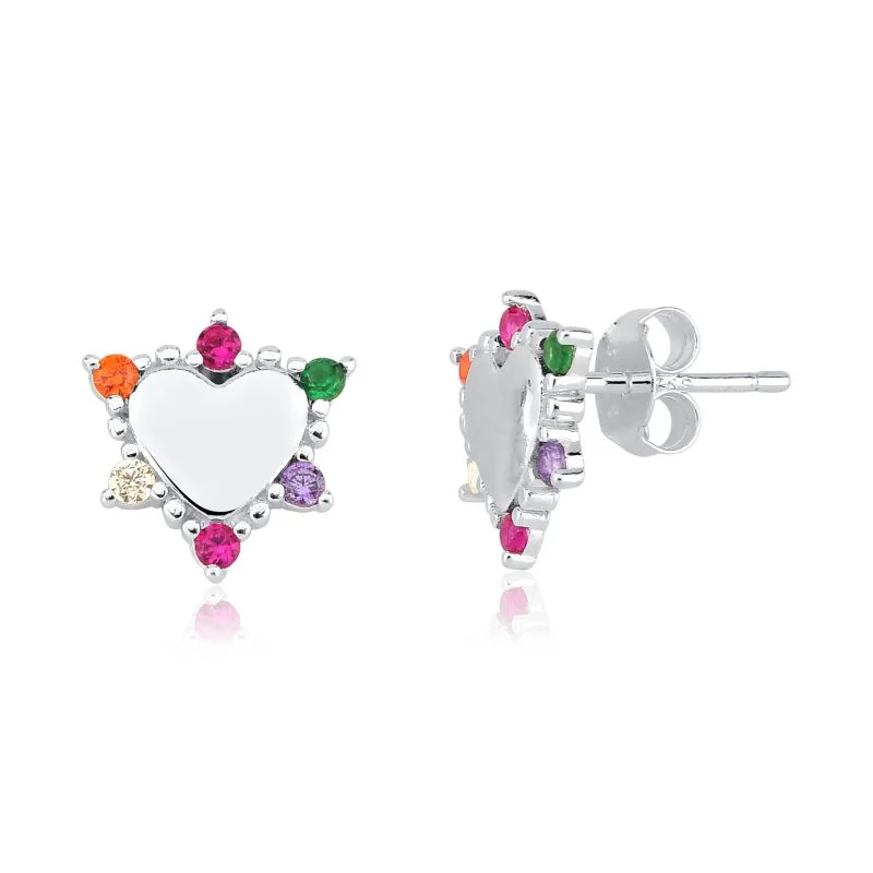 brinco-em-prata-925-de-coracao-liso-com-zirconias-coloridas-ao-redor-1781094141.334.jpg Par de Brincos Em Prata BRP254 - Imagem 1