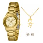 Kit Relógio Lince LRG4845L32 Dourado com Conjunto